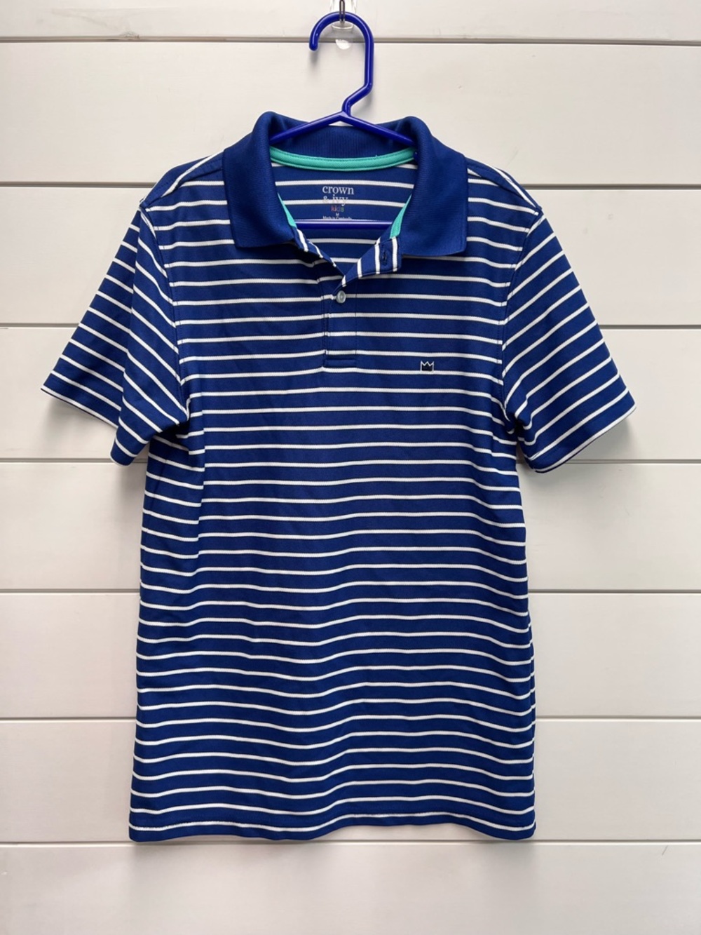 Boys Crown & Ivy Blue Striped Polo Shirt size Medium
